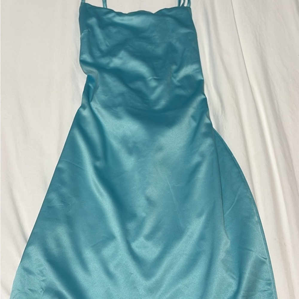 Fashion Nova Teal Lace Up Dress
